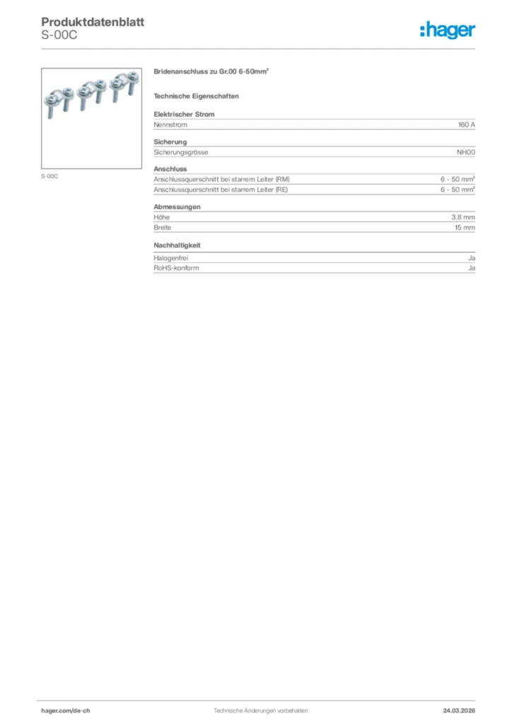 Bild Hager Produktdatenblatt S-00C | Hager Schweiz