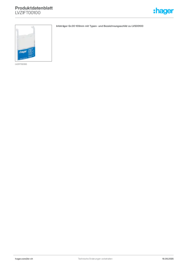 Bild Hager Produktdatenblatt LVZIFT00100 | Hager Schweiz