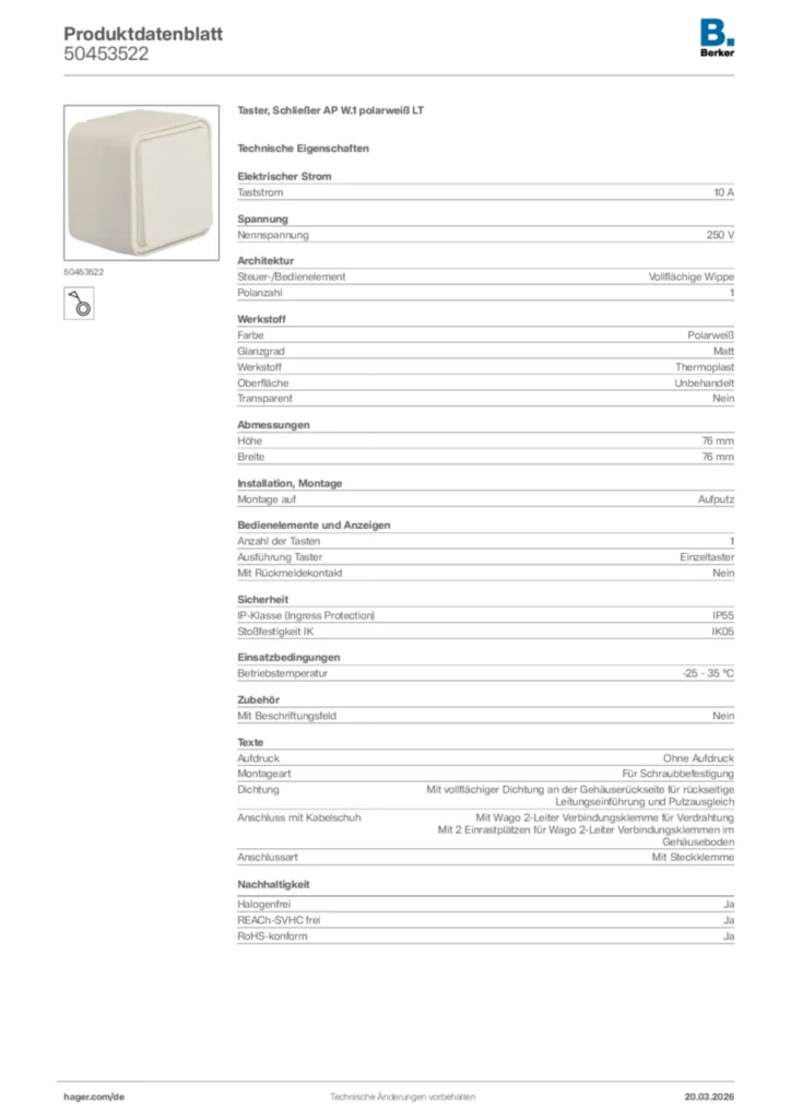 Bild Berker Produktdatenblatt 50453522 | Hager Deutschland