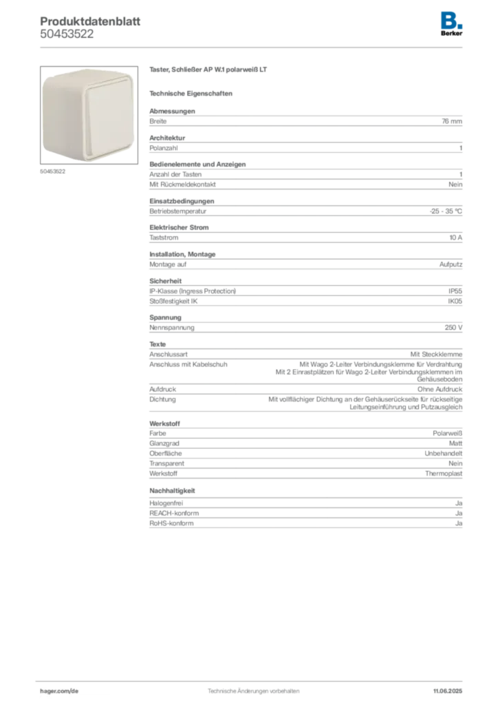 Bild Berker Produktdatenblatt 50453522 | Hager Deutschland