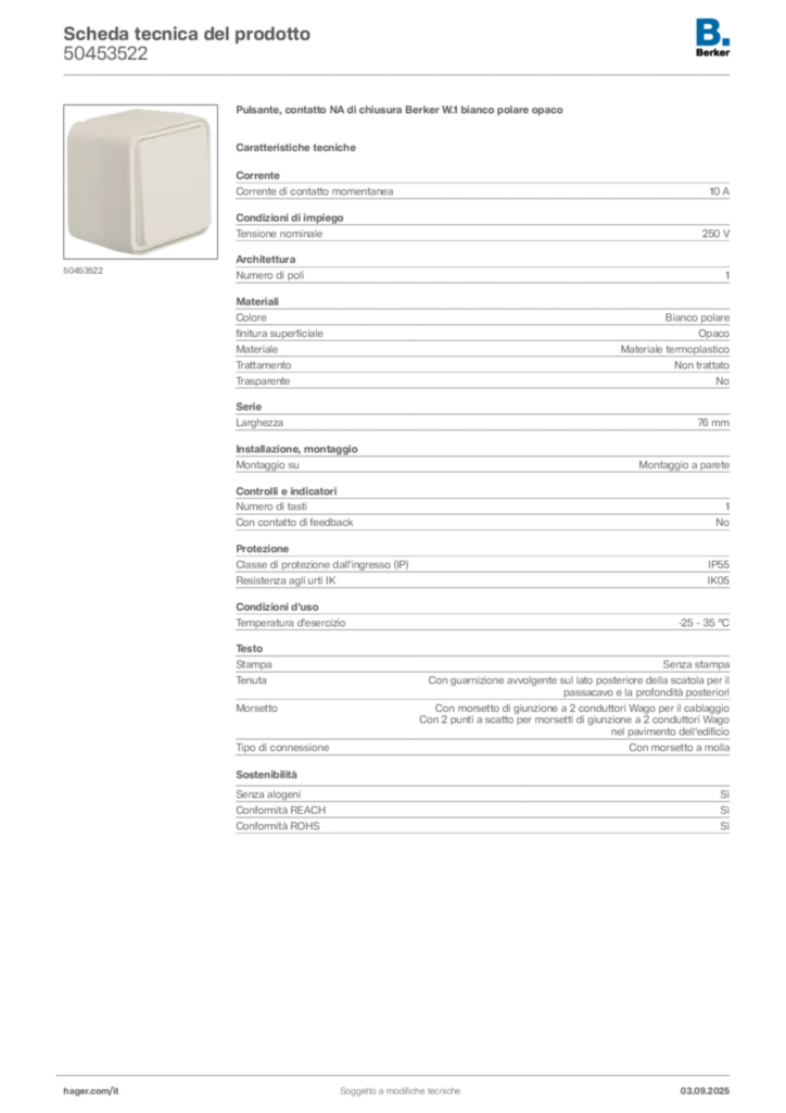 Immagine Berker Scheda tecnica del prodotto 50453522 | Hager Italia