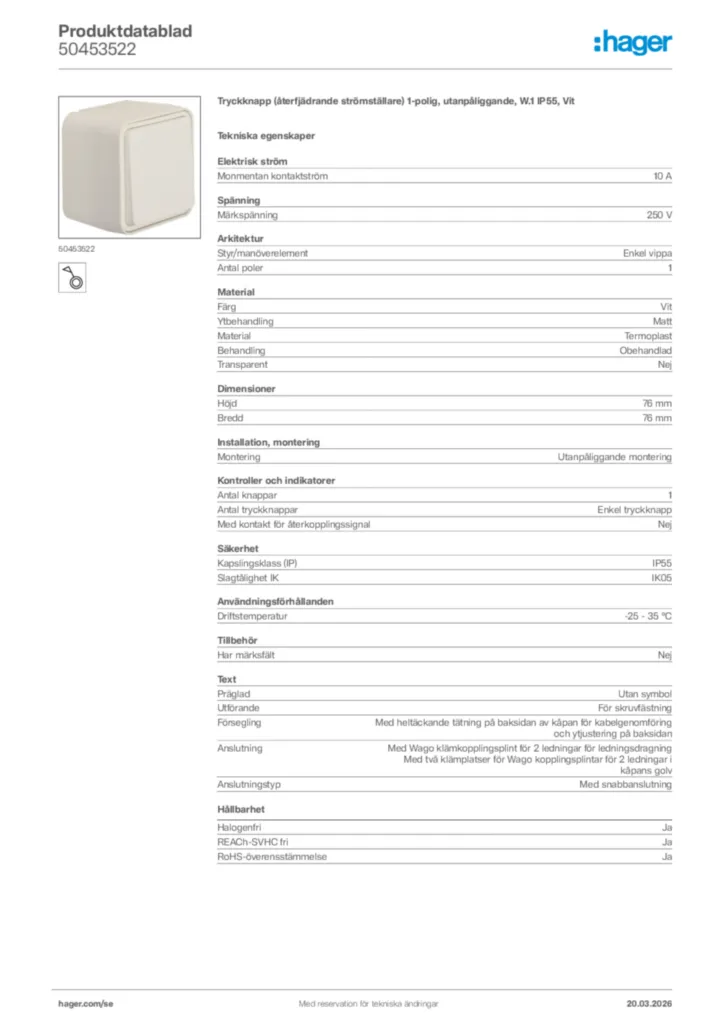 Bild Hager Produktdatablad 50453522 | Hager Sverige