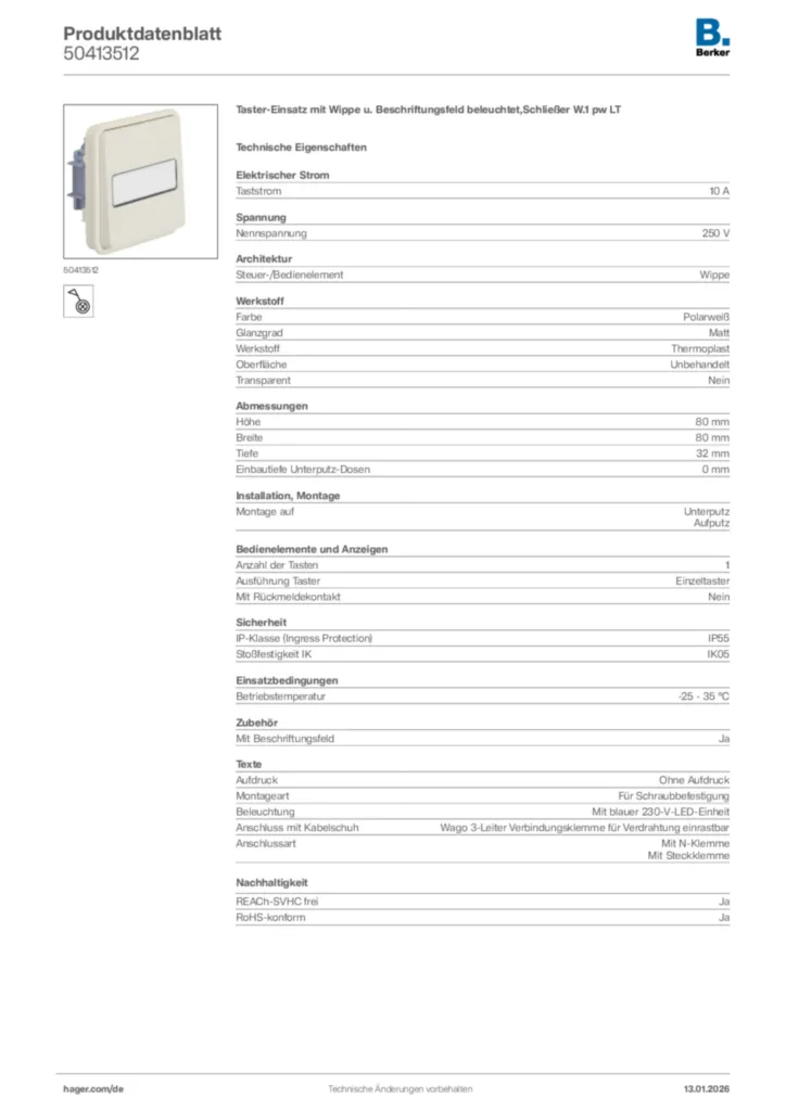 Bild Berker Produktdatenblatt 50413512 | Hager Deutschland