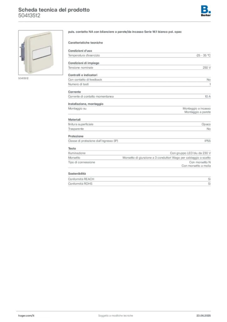 Immagine Berker Scheda tecnica del prodotto 50413512 | Hager Italia