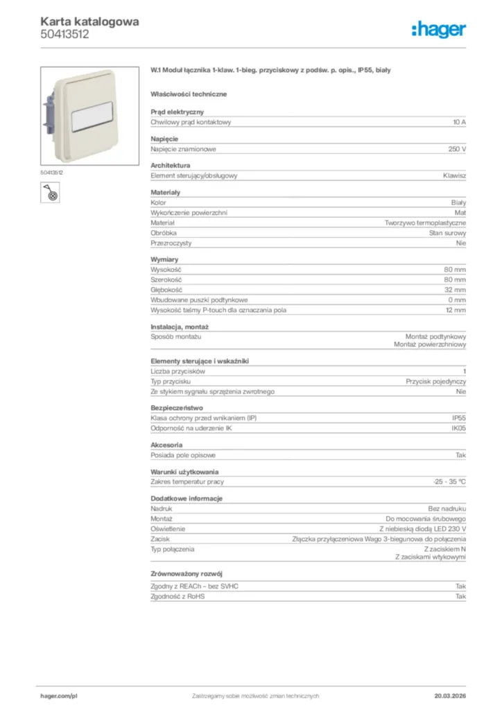 Zdjęcie Hager Karta katalogowa 50413512 | Hager Polska