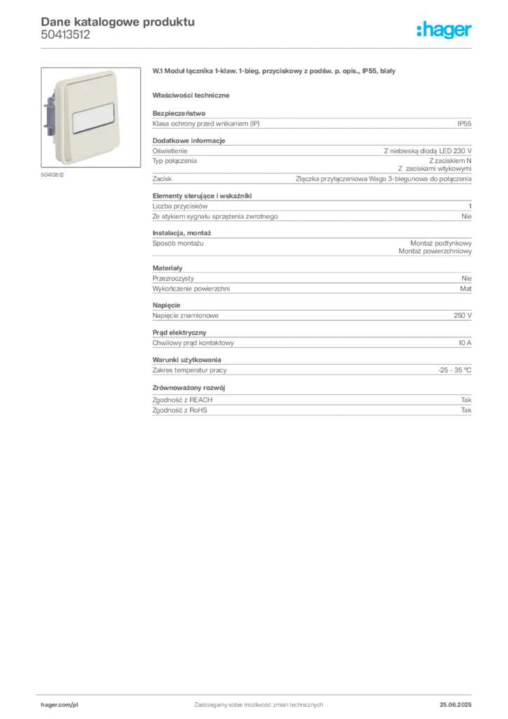 Zdjęcie Hager Dane katalogowe produktu 50413512 | Hager Polska