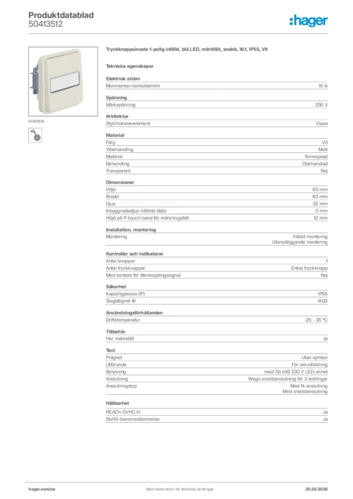 Bild Hager Produktdatablad 50413512 | Hager Sverige