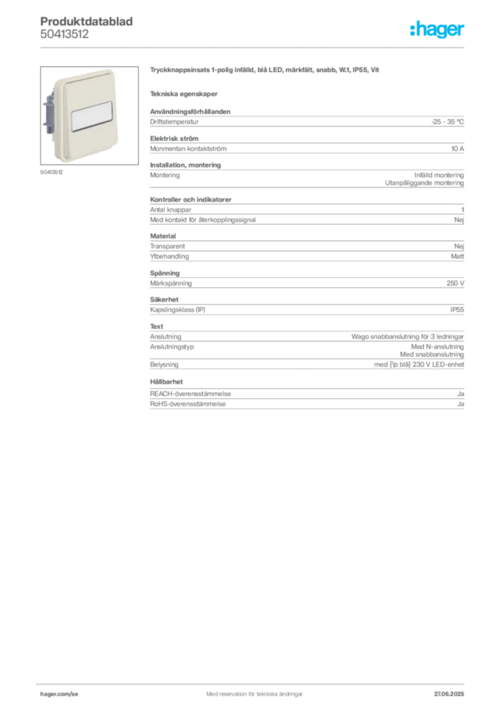 Bild Hager Produktdatablad 50413512 | Hager Sverige