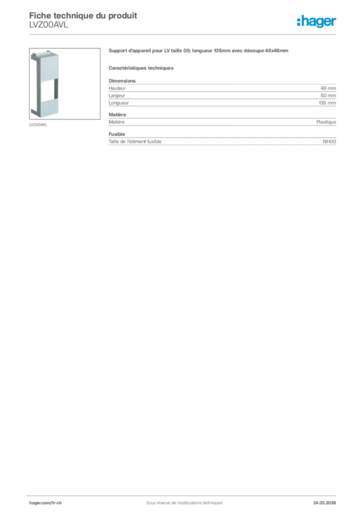 Image Hager Fiche technique du produit LVZ00AVL | Hager Suisse