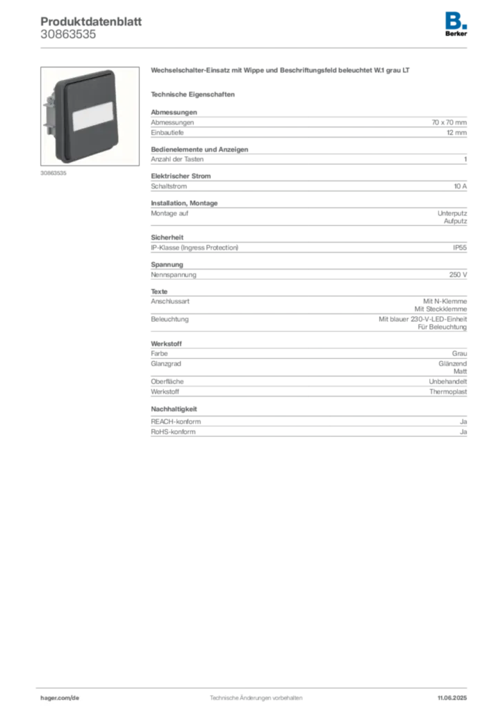 Bild Berker Produktdatenblatt 30863535 | Hager Deutschland