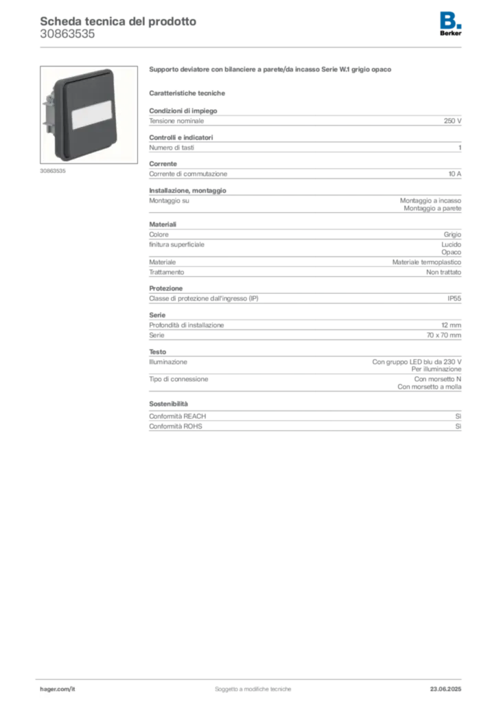 Immagine Berker Scheda tecnica del prodotto 30863535 | Hager Italia