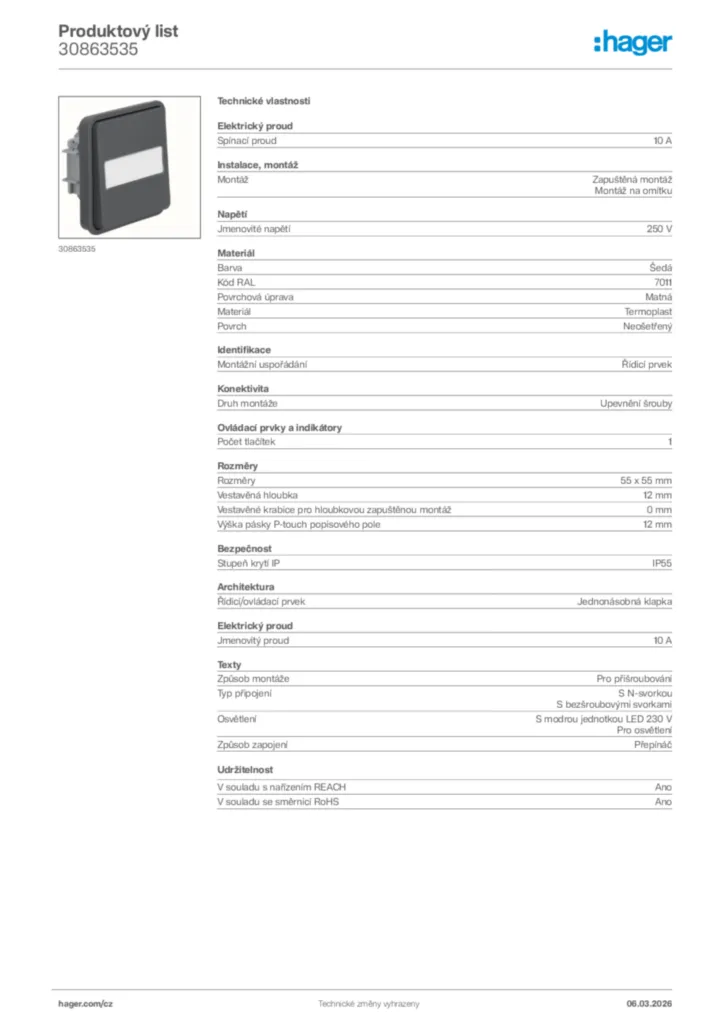 Obrázek Hager Product data sheet 30863535 | Hager