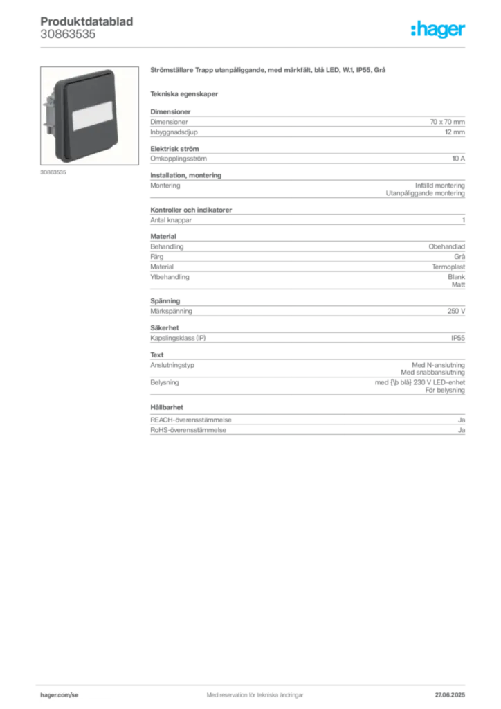 Bild Hager Produktdatablad 30863535 | Hager Sverige
