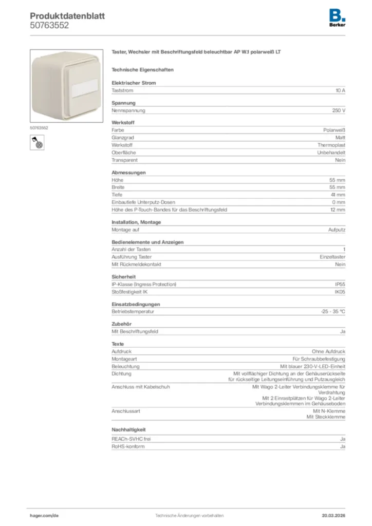 Bild Berker Produktdatenblatt 50763552 | Hager Deutschland