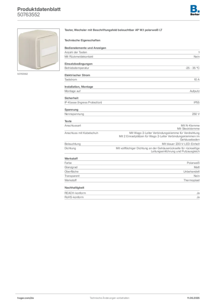 Bild Berker Produktdatenblatt 50763552 | Hager Deutschland