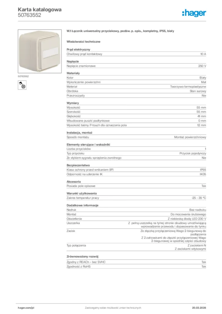 Zdjęcie Hager Karta katalogowa 50763552 | Hager Polska