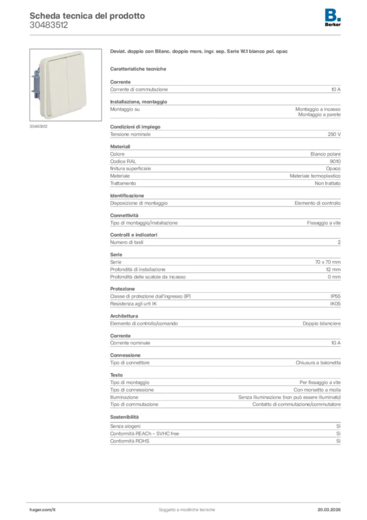 Immagine Berker Scheda tecnica del prodotto 30483512 | Hager Italia