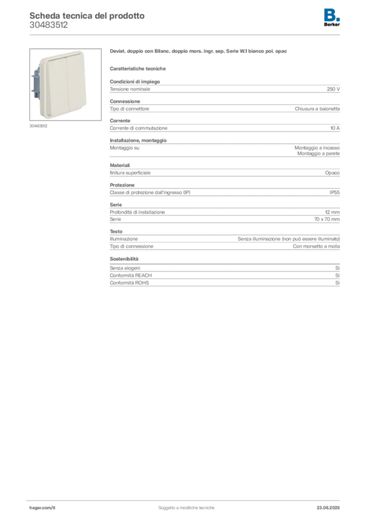 Immagine Berker Scheda tecnica del prodotto 30483512 | Hager Italia
