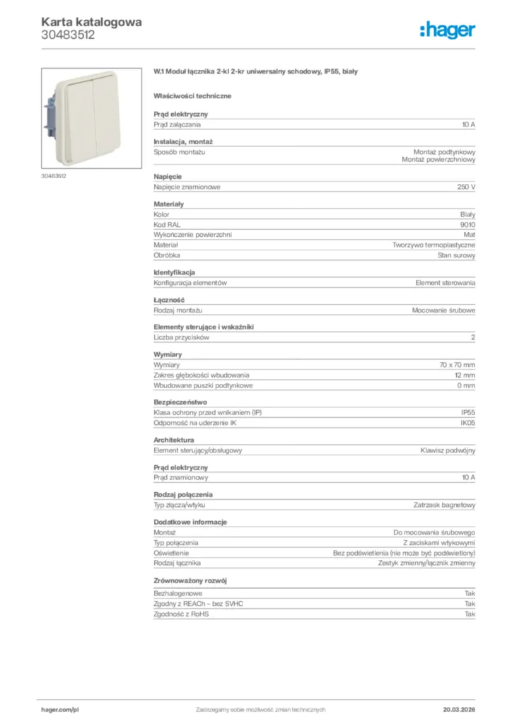 Zdjęcie Hager Karta katalogowa 30483512 | Hager Polska