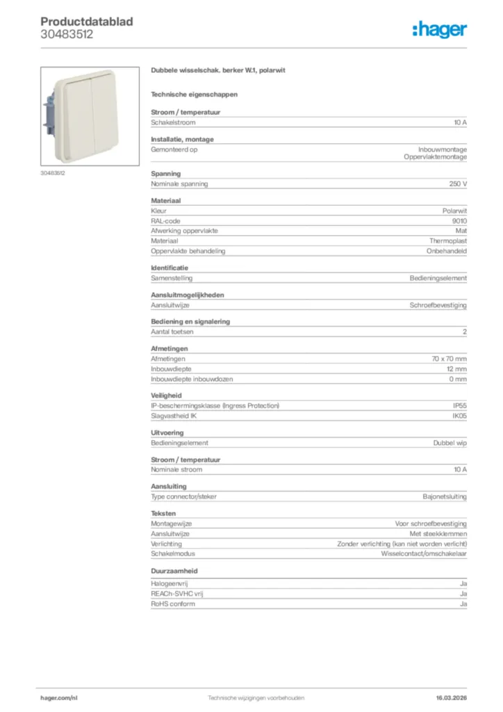 Afbeelding Hager Productdatablad 30483512 | Hager Nederland