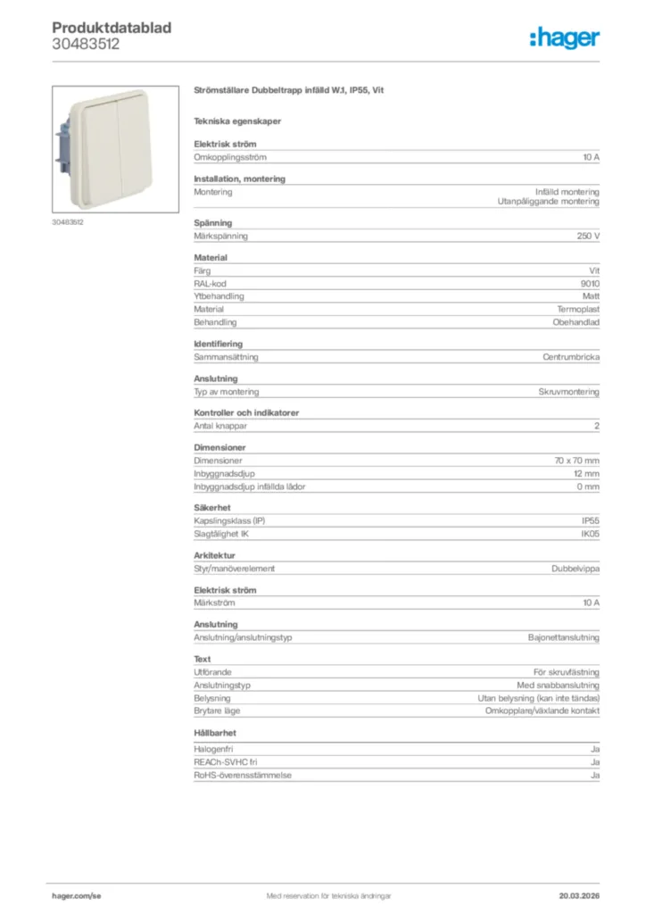 Bild Hager Produktdatablad 30483512 | Hager Sverige