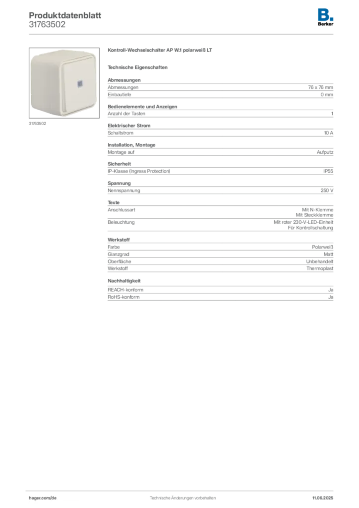 Bild Berker Produktdatenblatt 31763502 | Hager Deutschland