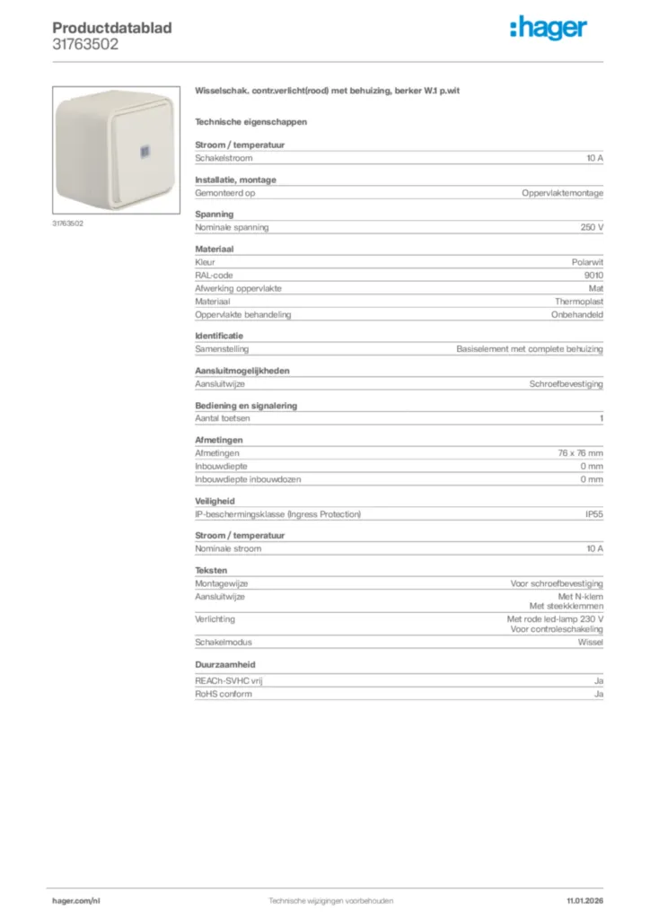 Afbeelding Hager Productdatablad 31763502 | Hager Nederland