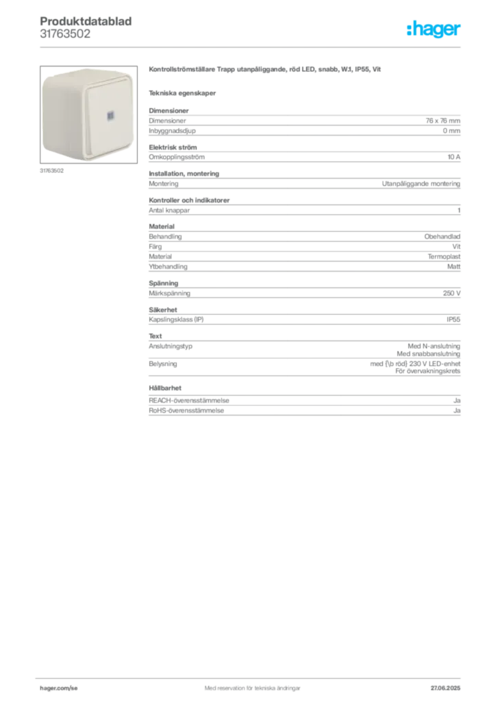Bild Hager Produktdatablad 31763502 | Hager Sverige