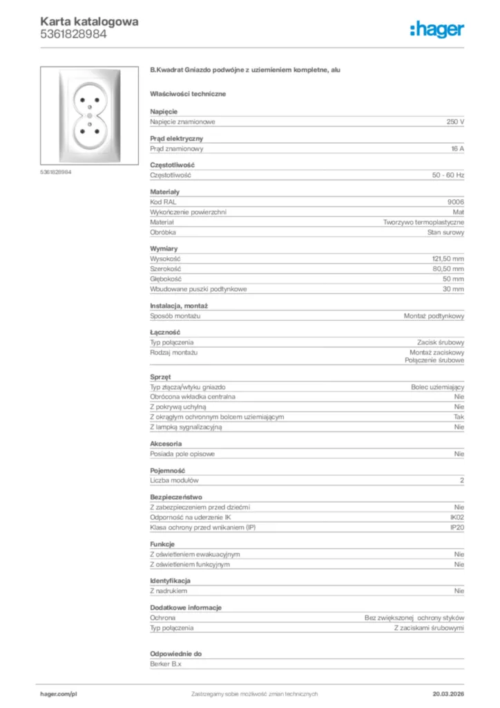 Zdjęcie Hager Karta katalogowa 5361828984 | Hager Polska