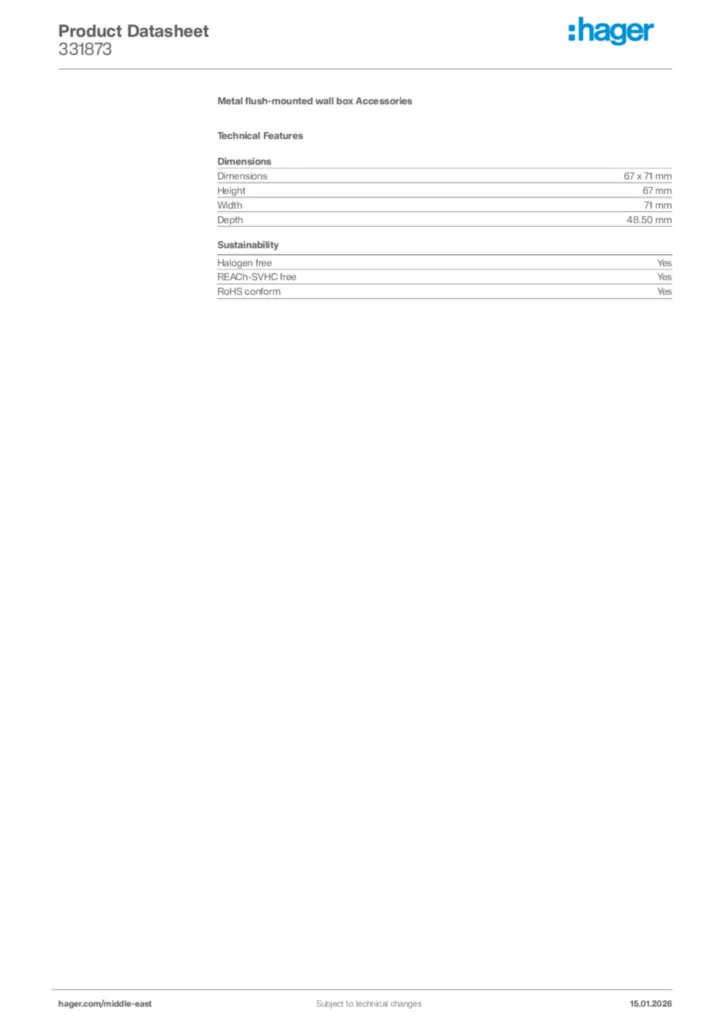 Image Hager Product data sheet 331873  | Hager