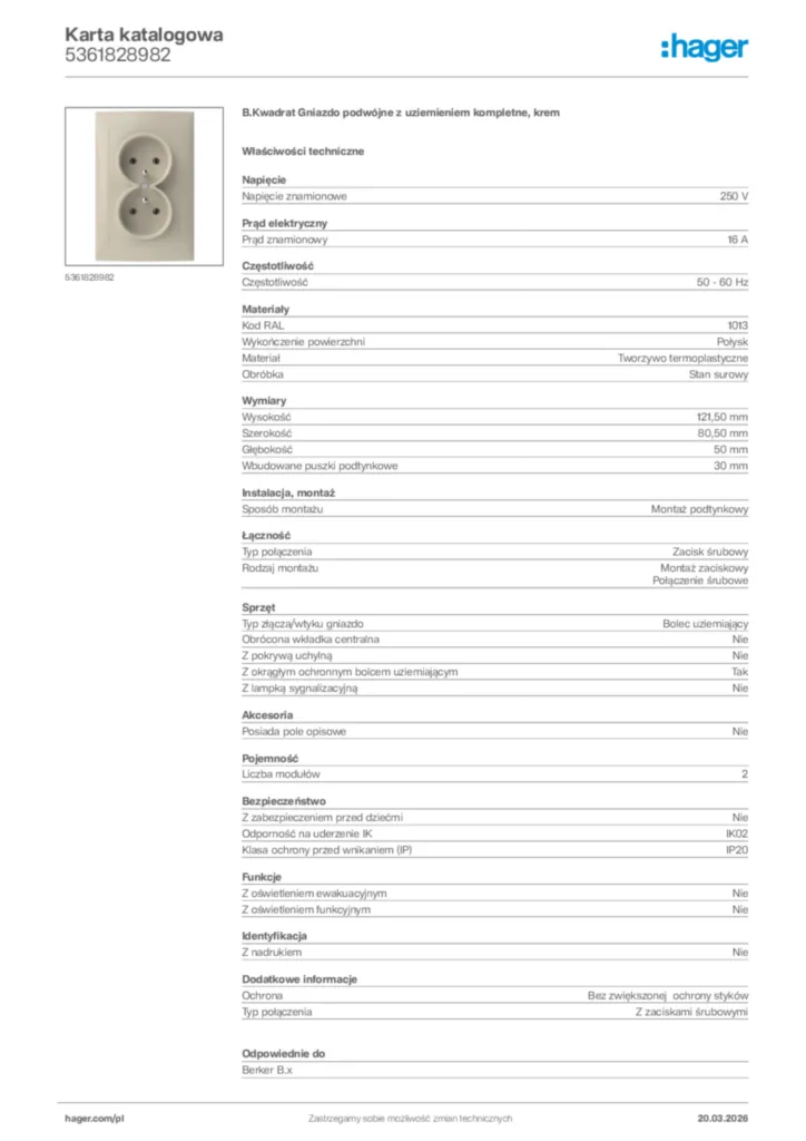 Zdjęcie Hager Karta katalogowa 5361828982 | Hager Polska