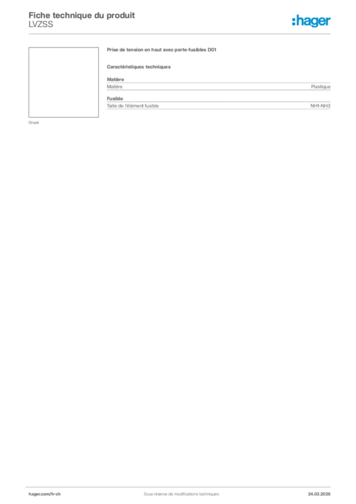 Image Hager Fiche technique du produit LVZSS | Hager Suisse