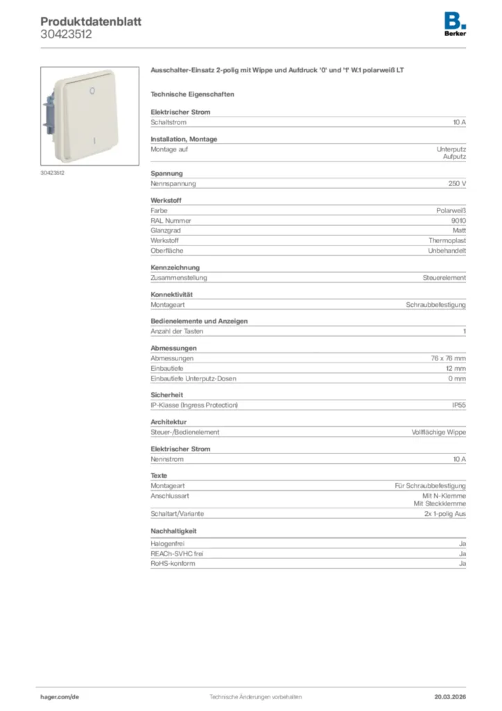Bild Berker Produktdatenblatt 30423512 | Hager Deutschland