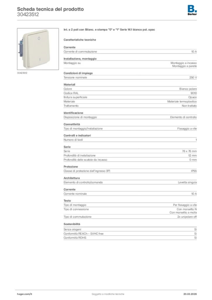 Immagine Berker Scheda tecnica del prodotto 30423512 | Hager Italia