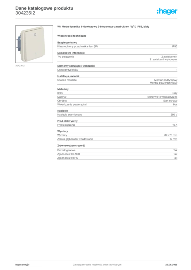 Zdjęcie Hager Dane katalogowe produktu 30423512 | Hager Polska