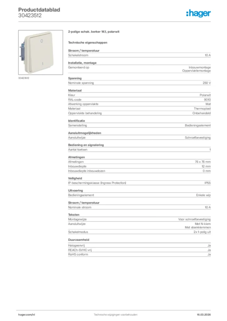 Afbeelding Hager Productdatablad 30423512 | Hager Nederland