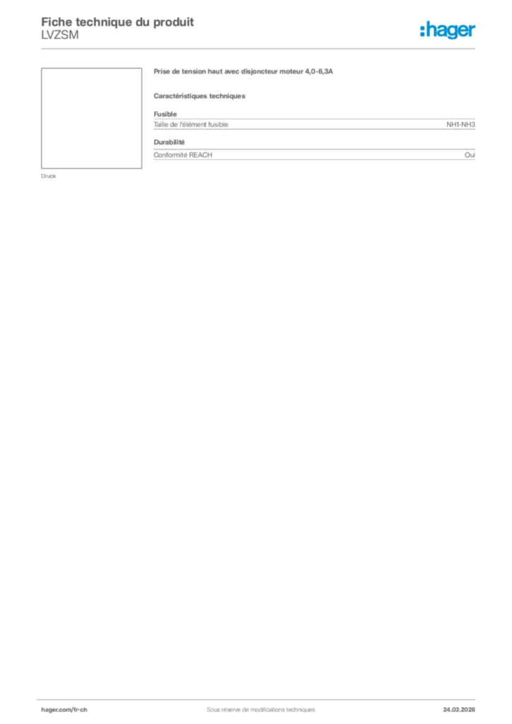 Image Hager Fiche technique du produit LVZSM | Hager Suisse