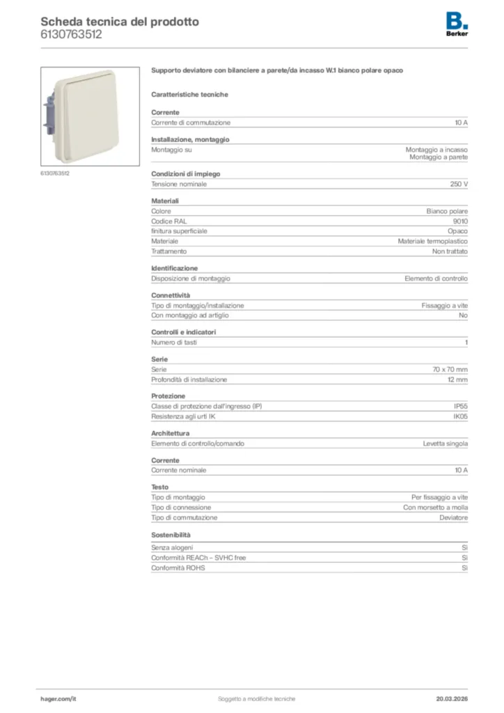 Immagine Berker Scheda tecnica del prodotto 6130763512 | Hager Italia