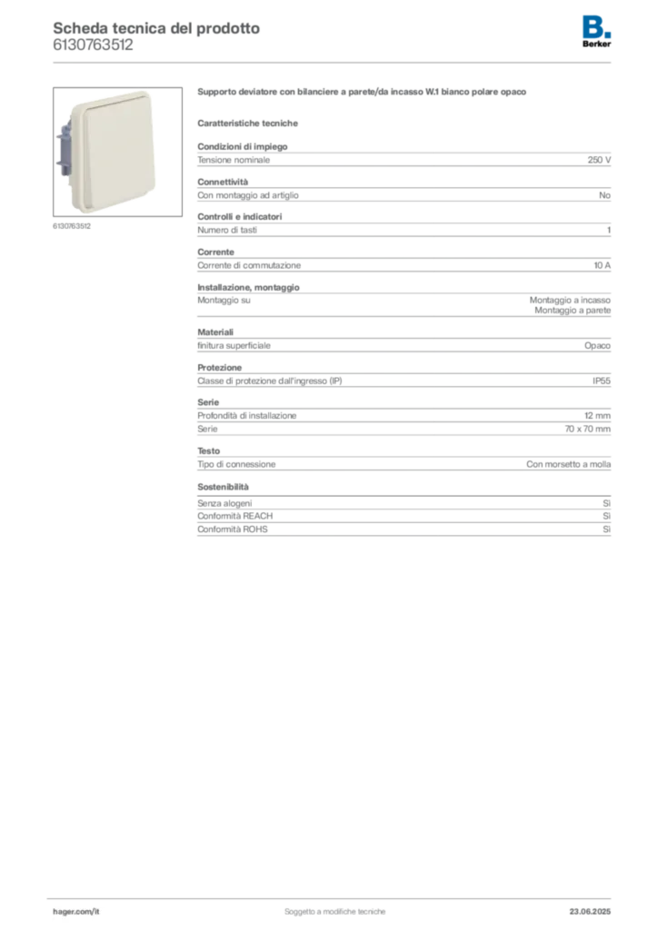 Immagine Berker Scheda tecnica del prodotto 6130763512 | Hager Italia