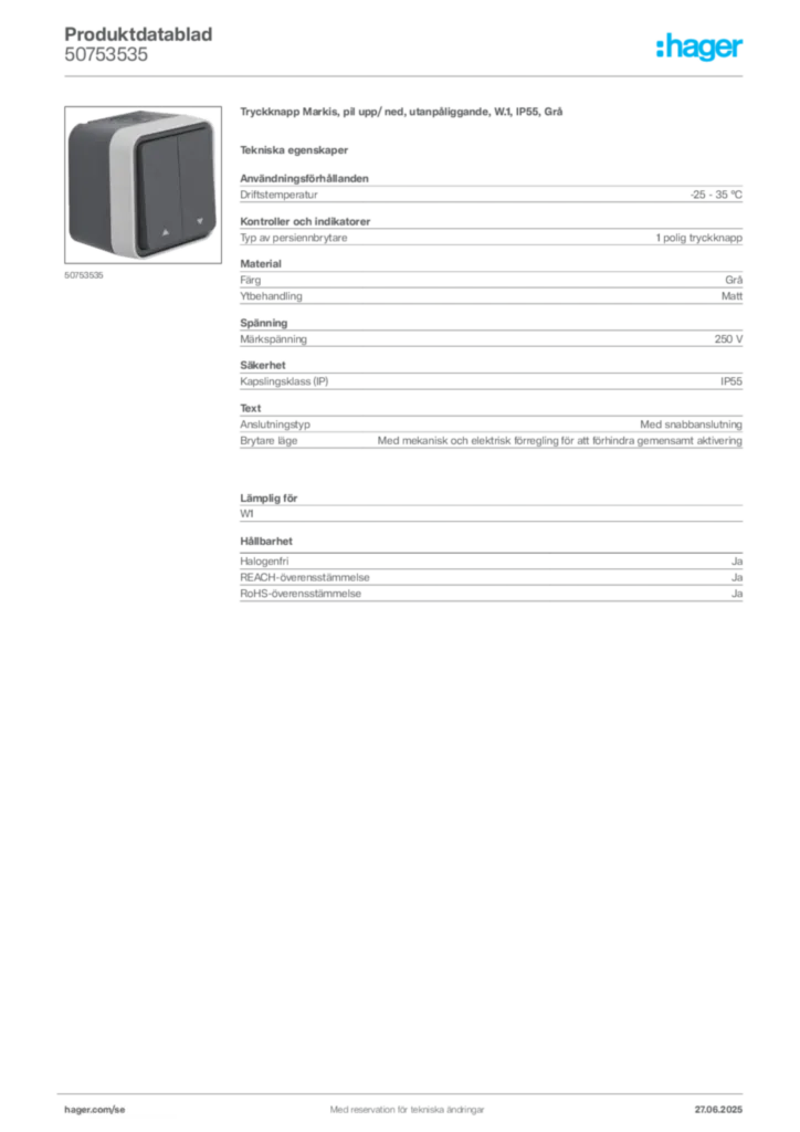 Bild Hager Produktdatablad 50753535 | Hager Sverige