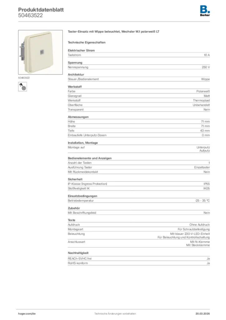 Bild Berker Produktdatenblatt 50463522 | Hager Deutschland