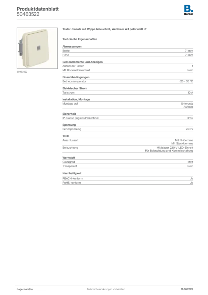 Bild Berker Produktdatenblatt 50463522 | Hager Deutschland