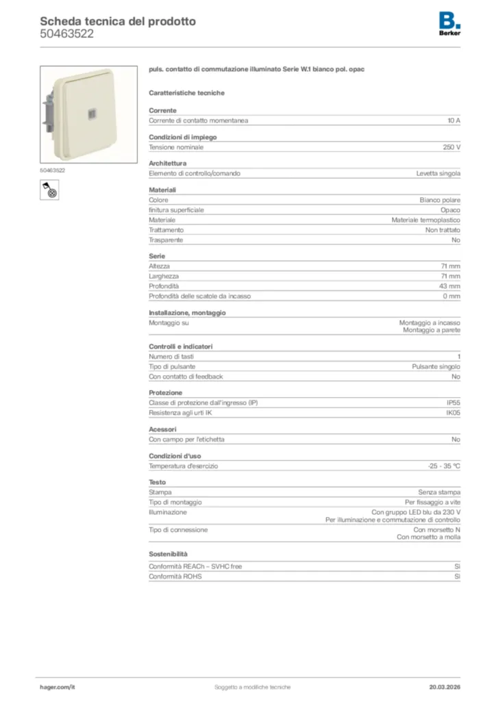 Immagine Berker Scheda tecnica del prodotto 50463522 | Hager Italia