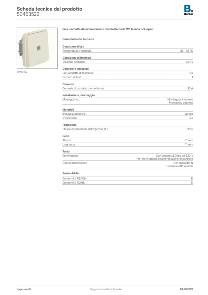 Immagine Berker Scheda tecnica del prodotto 50463522 | Hager Italia
