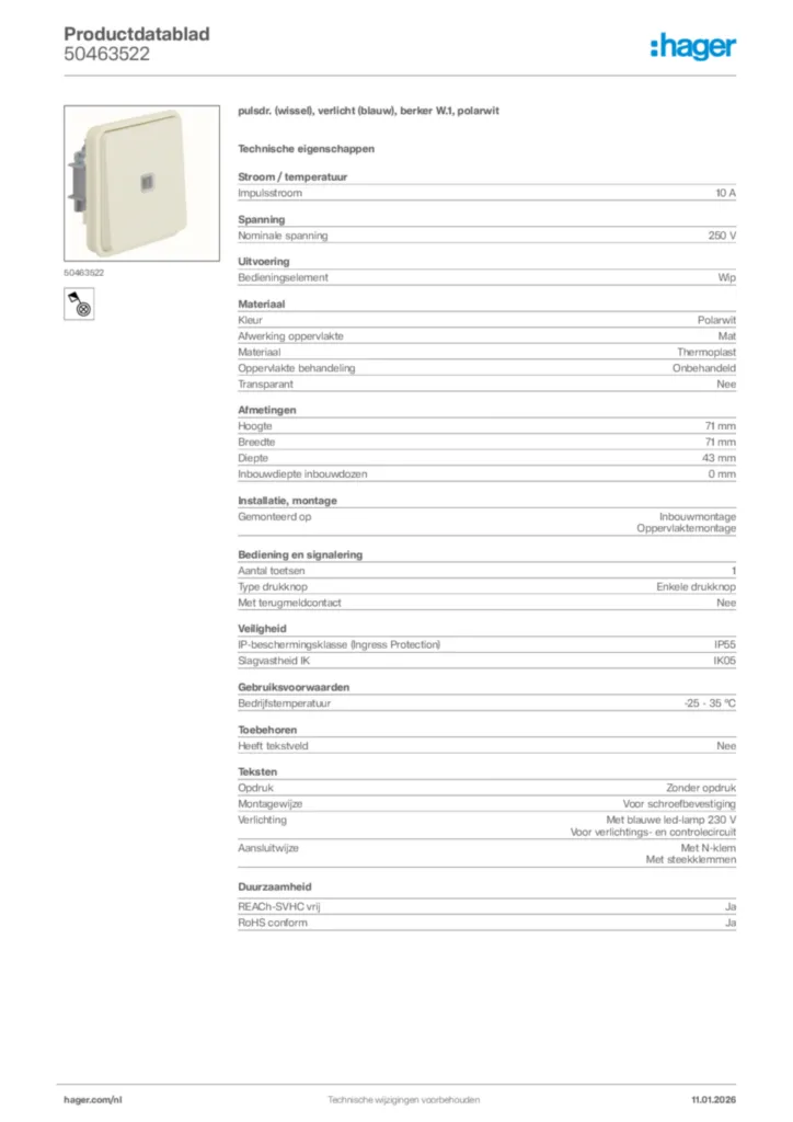 Afbeelding Hager Productdatablad 50463522 | Hager Nederland