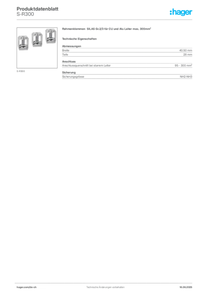Bild Hager Produktdatenblatt S-R300 | Hager Schweiz
