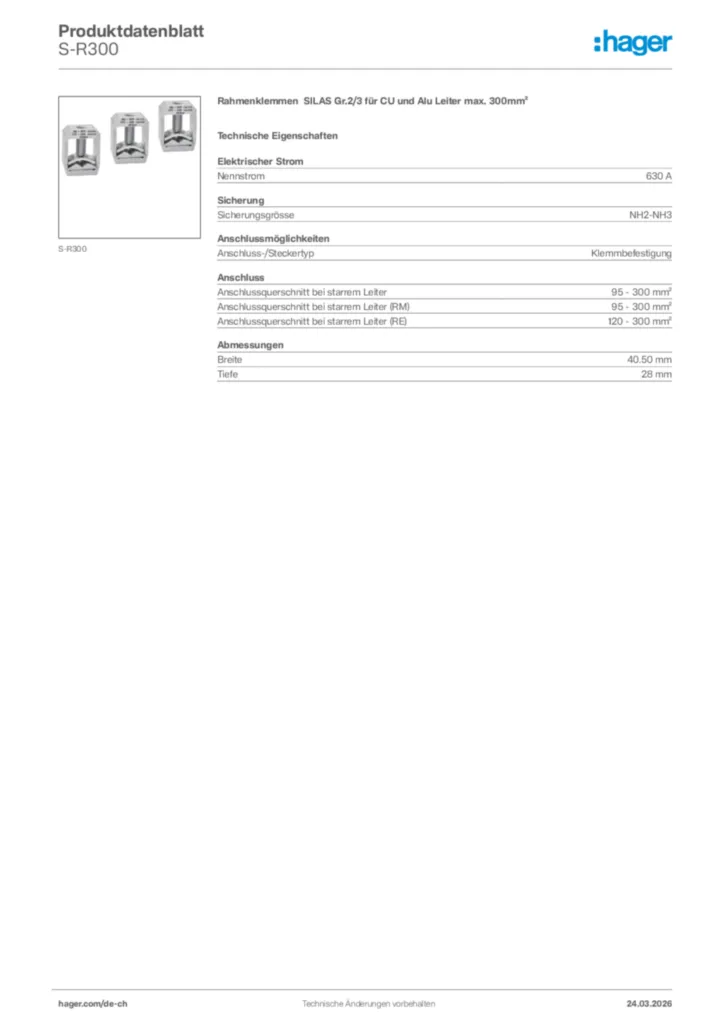 Bild Hager Produktdatenblatt S-R300 | Hager Schweiz