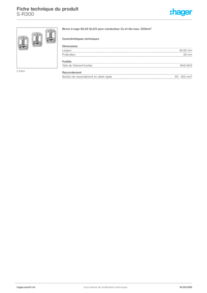 Image Hager Fiche technique du produit S-R300 | Hager Suisse