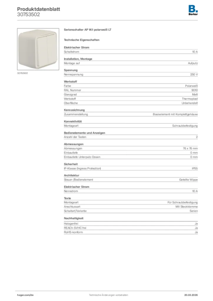 Bild Berker Produktdatenblatt 30753502 | Hager Deutschland