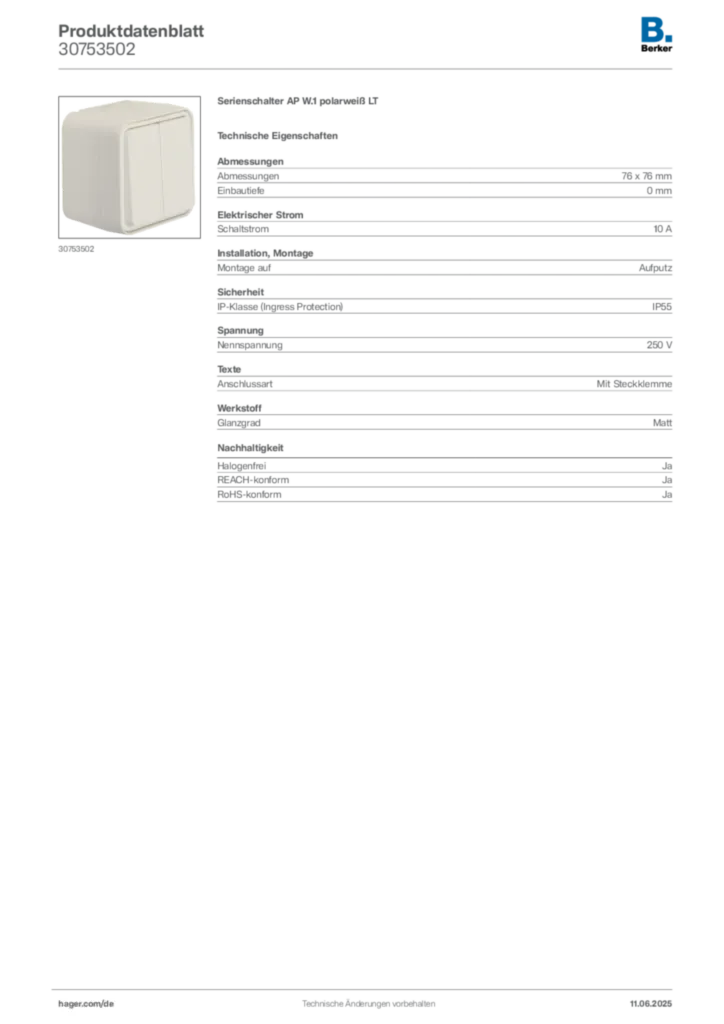 Bild Berker Produktdatenblatt 30753502 | Hager Deutschland